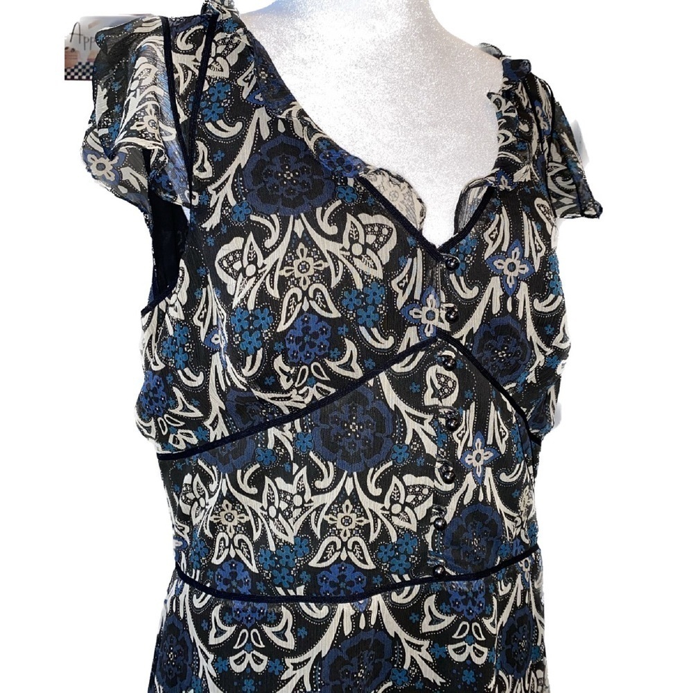 Ann Taylor Loft Midi Dress Womens Floral Flutter Sleeves Size 14